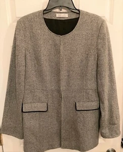 Cartier Paris Tweed Jacket Gray Wool Blend Crew Neck Retro Glam Pockets Sz 46/12 - Picture 1 of 6