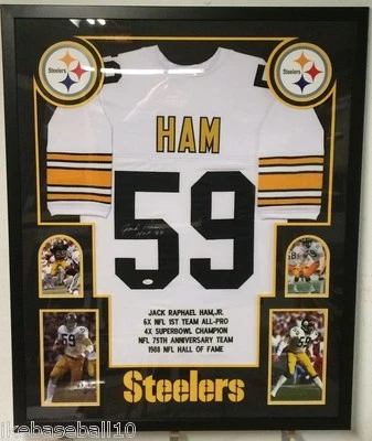 FRAMED JACK HAM AUTOGRAPHED SIGNED INSC PITTSBURGH STEELERS STAT JERSEY JSA COA - Image 1 of 4