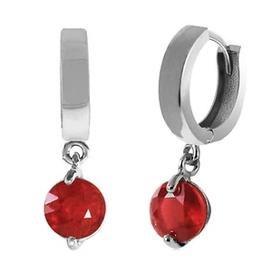 14K. SOLID GOLD HOOP EARRING WITH NATURAL RUBIES (White Gold) - Picture 1 of 5
