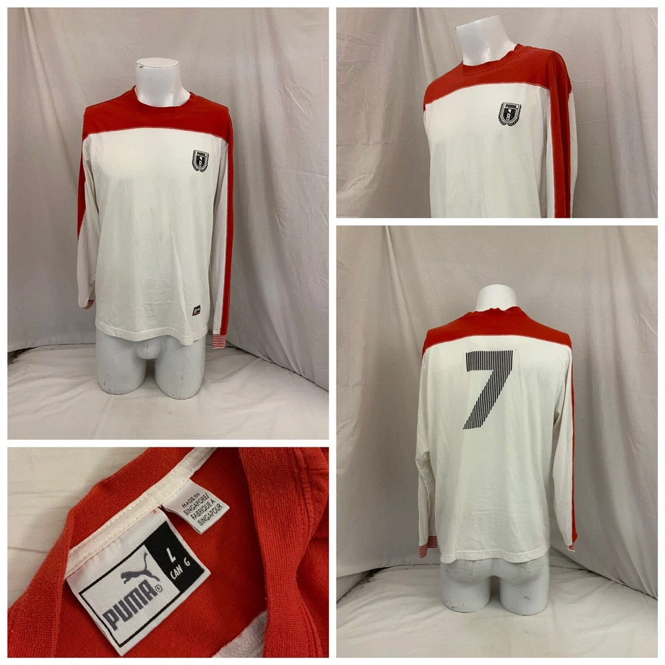 Puma футбол рубашка L белый длинным рукавом #7 ворота YGI Y1-270 - Изображение 1 из 4