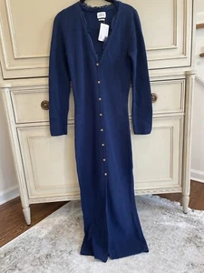 Maxi abito SAYLOR blu navy maglia manica lunga bottoni davanti misto lana medio nuovo con etichette - Foto 1 di 8