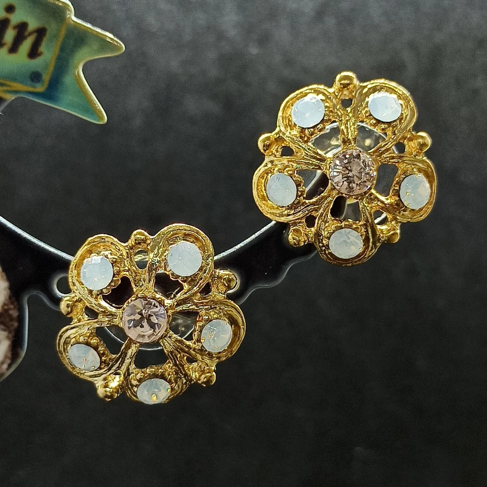 Pendientes Flor Michal Negrin Poste Grande Chapado en Oro y Cristales de Swarovski Regalo Foto 1 de 4