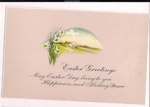 Pink Mint Easter Greeting Scenic White Daffodils Cross Happiness - Picture 1 of 1