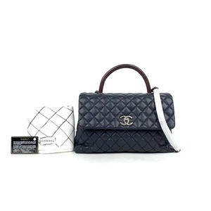 CHANEL COCO HANDLE Shoulder bag Cowhide Navy blue Authentic - Picture 1 of 11