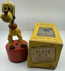 1947 KOHNER PUSH PUPPET WALT DISNEY PLUTO TOY ORIGINAL BOX PATENT 131 WORKS! - Picture 1 of 12