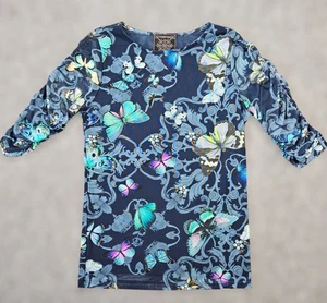 Johnny Was Women's Medium Multicolor Jade Butterfly Ruched Sleeve Top Blouse  - Picture 1 of 3