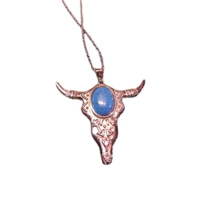Pendant/Necklace 20 Inch Stainless Steel Blue Howlite Bull Head 10.50 TCW (1079) - Image 1 of 4