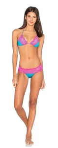Vintage BEACH BUNNY Lady Lace Teal & Pink BIKINI Set Size M, EUC - Picture 1 of 7