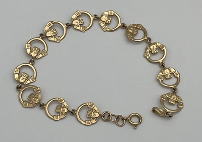 复古 14k 纯金 Claddagh 手镯 • 5.14 克 • 爱尔兰爱情忠诚友谊 — 第 1/4 张图片