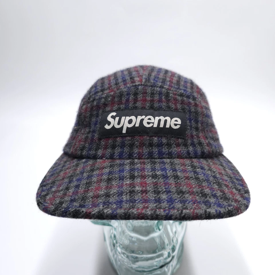 Vintage Supreme Plaid Camp Hat 5 Panel  Harris Tweed Gray Made In USA  - Image 1 of 4