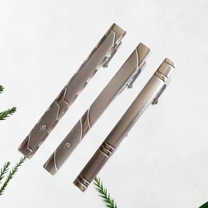 Sophisticated 3Pcs Tie Clip Set for Men Stainless Steel with Crystal Finish - Picture 1 of 11