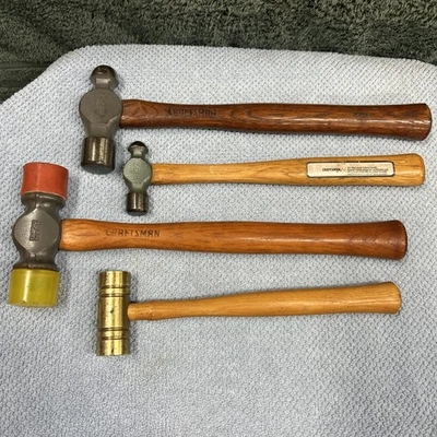 Lot of 4 Vintage Craftsman Hammer Wooden Handles Ball Peen Dead Blow Brass Read! - Image 1 of 4