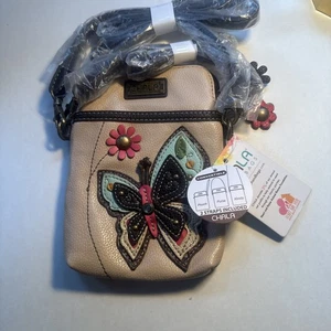 Chala Butterfly Crossbody/Phone Bag Vegan Leather Blush, Pink & Teal 2 StrapsNWT - Picture 1 of 12