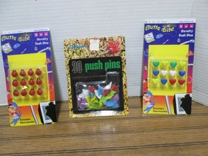 Vtg Plastic Decorative Thumb Tacks Push Pins Ladybug Butterflies Heart (57Pc)NEW - Picture 1 of 10
