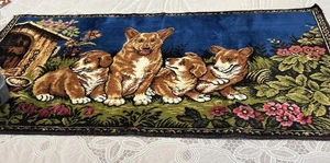 Corgi Hunde antiker Teppich Chenille Wandteppich hängend Wandteppich 38 "x 19" 1960 - Bild 1 von 22