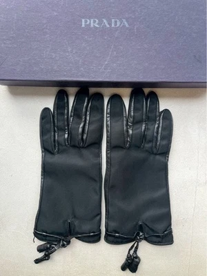 Prada Leather Gloves Black Cashmere Lined Size 7.5 Women Italy Made w/Box - Image 1 of 4