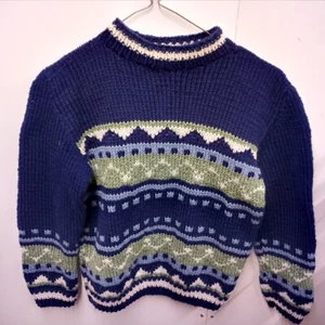Beautiful Handmade Children's Sweater. Crocheted Knit Blue Green. Back To School - Picture 1 of 5