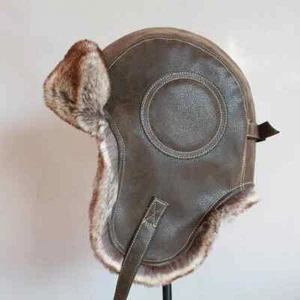 Hat Pilot Aviator Bomber Trapper Hat Faux Fur Leather Snow Cap with Ear Flaps - Picture 1 of 17
