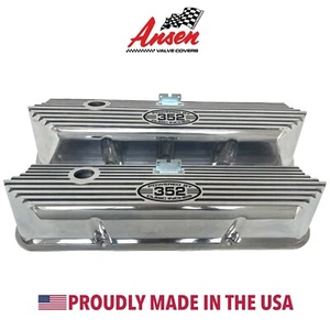 Ford FE 352 Tall Valve Covers Polished "POWERED BY 352 CUBIC INCHES" Ansen USA - Picture 1 of 7