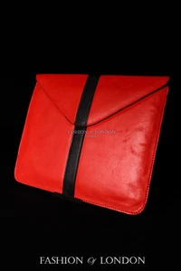 iPad Sleeve 1 2 3 4 5 AIR Red Black Stripe Lambskin Genuine Leather Cover Pouch - Picture 1 of 1