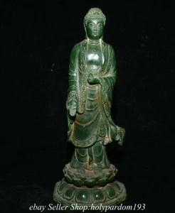11.2" Old Chinese Green Jade Carving Shakyamuni Amitabha Buddha Statue Sculpture - Picture 1 of 11