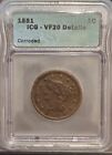 1851 P  Large Head Cent   IGC   VF20 Details    Corroded Braided Hair Type Coin