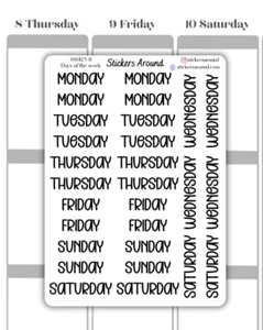 Black Days of the Week Script Planner Sticker, Journaling Stickers - Picture 1 of 1