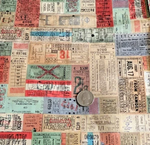 Tim Holtz Eclectic Elements Fabric CORRESPONDENCE Transport Tickets 43" x 1¼ Yds - Picture 1 of 10
