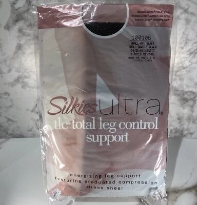 Sz Small NOS Silkies Ultra Total Leg Control Support Pantyhose- Off Black 100106 - Image 1 of 4