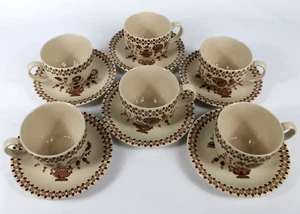 6 Johnson Bros. Old Granite Brown Jamestown Cups & Saucers Staffordshire England - Picture 1 of 17