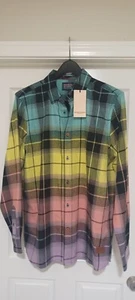 NEW Scotch & Soda Amsterdam Men's Size L Indigo Rainbow Plaid Long Sleeve Shirt - Picture 1 of 4