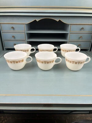 Juego de 6 tazas de café vintage años 70 Corelle Pyrex mariposa oro MCM vidrio leche Foto 1 de 4