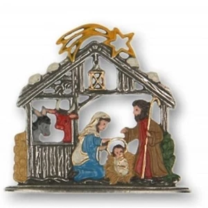 Nativity with Ox and Donkey German Pewter Christmas Display Small Decoration - Picture 1 of 2