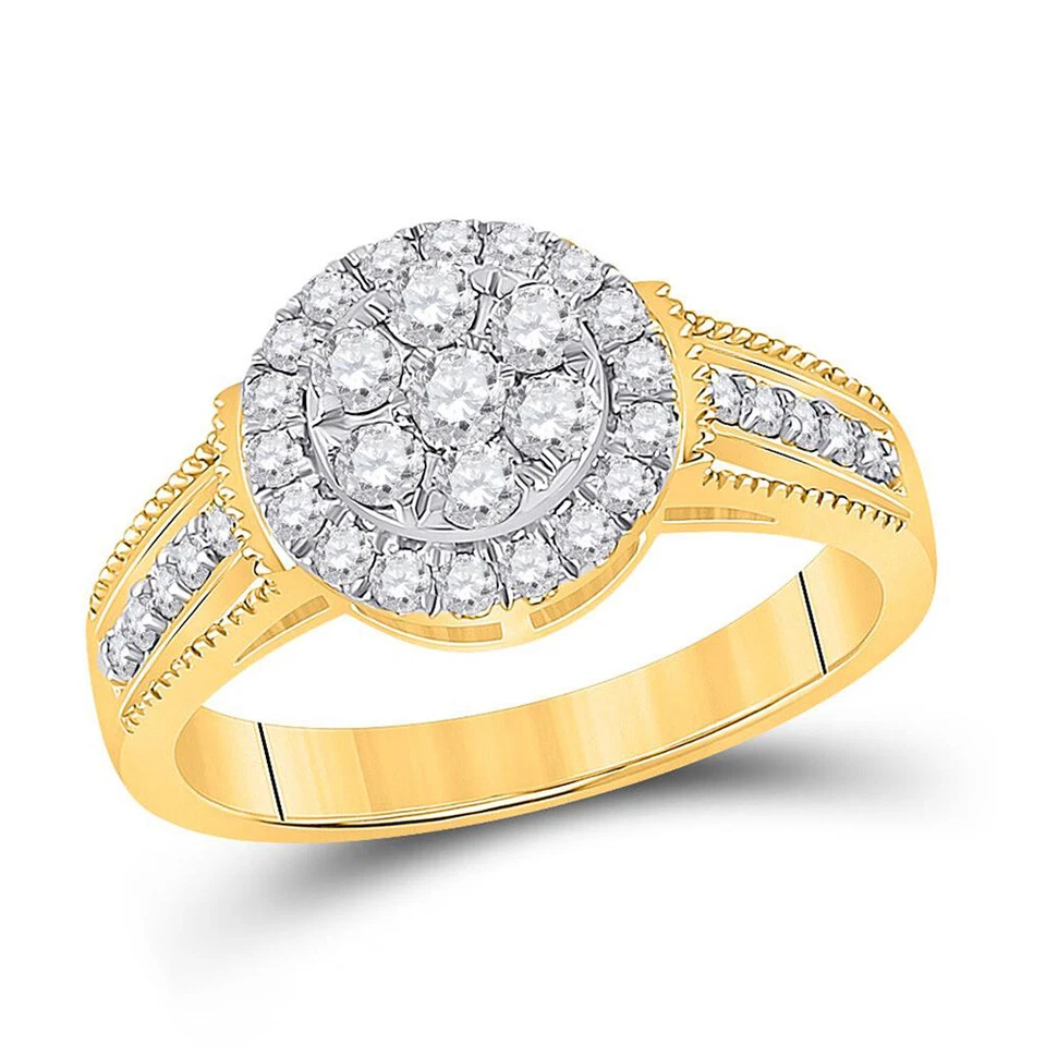 Anillo con racimo de diamantes redondos de oro amarillo de 14kt para mujer 5/8 Cttw Foto 1 de 1