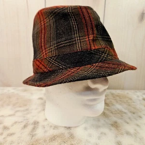 Cappello Fedora Plaid Uomo L/XL 22,5" D Ruggine Nero Bersaglio Misto Lana Igienizzato a Vapore - Foto 1 di 11