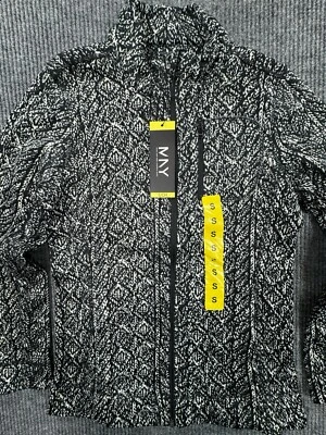 Andrew Marc 毛衣女式小号黑色几何全拉链针织夹克模拟领 — 第 1/4 张图片