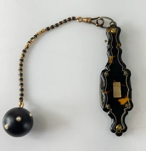 Antique Victorian French Black Enamel Gold Silver Faux Tortoise Lorgnette - Picture 1 of 8
