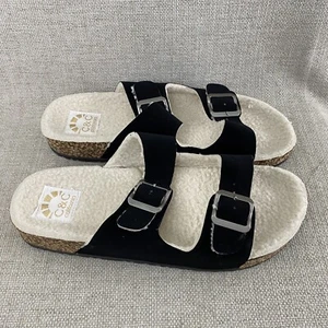 C&C California Sandals Womens 9 Zoe Sherpa Slippers Buckle adjustable Black NWT - Imagen 1 de 5