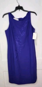 JONES NEW YORK Sheath Dress Blurple Size 12 Lined Beaded Floral Embroidered NWT - Picture 1 of 5