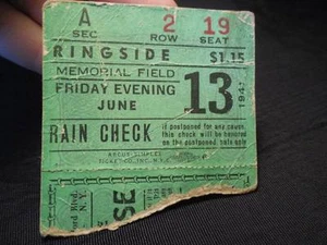Vintage Original 1941 Memorial Field NY Ringside Boxing Ticket Stub - Picture 1 of 1