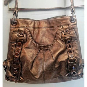 B. Makowsky Metallic Bronze/Cheetah Print Hobo Shoulder Bag Y2K - Picture 1 of 10