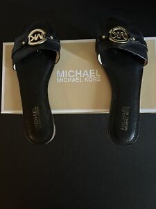 Michael Michael Kors Woman's Molly Slide Sandal, Black leather size 8