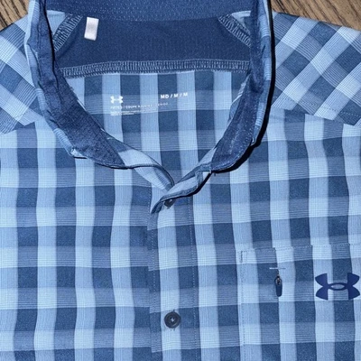 🎣Under Armour Мужская Drift Tide 2.0 клетку коротким рукавом кнопка рубашка Med - Изображение 1 из 4
