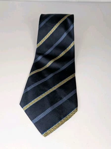 RARE VINTAGE Versace CLASSIC V2 Silk Tie Navy Blue Gold Greek Key Stripe Luxury - Picture 1 of 6