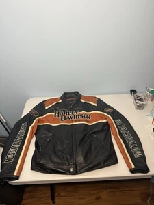 Harley Davidson Men's Classic Cruiser Orange Black Leather Jacket XL 98118-08VM - Picture 1 of 24