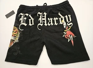 NWT- Ed Hardy Screaming Tiger Tattoo Graphic Sweat Shorts Black- Size XL - Picture 1 of 10