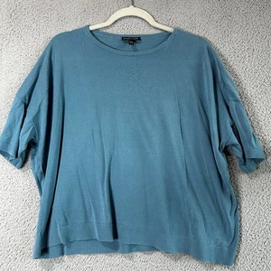Túnica cuadrada para mujer Eileen Fisher cuello redondo azul tencel talla grande - Imagen 1 de 6