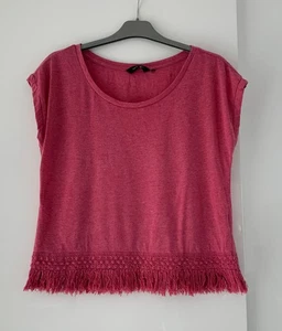New Look Cerise Top / T Shirt UK 14 Crochet Fringe Detail Hem Cotton Blend - Picture 1 of 6