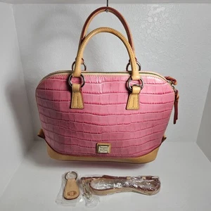 Dooney & Bourke Rosa Handtasche Kroko-Prägung Leder Reißverschluss Umhängetasche Schultertasche Cognac - Bild 1 von 24