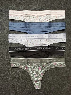 Lote 5 Victoria’s Secret M Logo Algodón Tanga Tanga Bragas Paquete Floral Foto 1 de 4